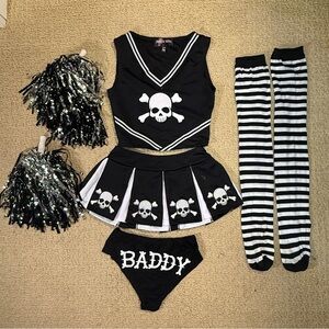 Dolls Kill Black and White Skull Cheerleader Costume